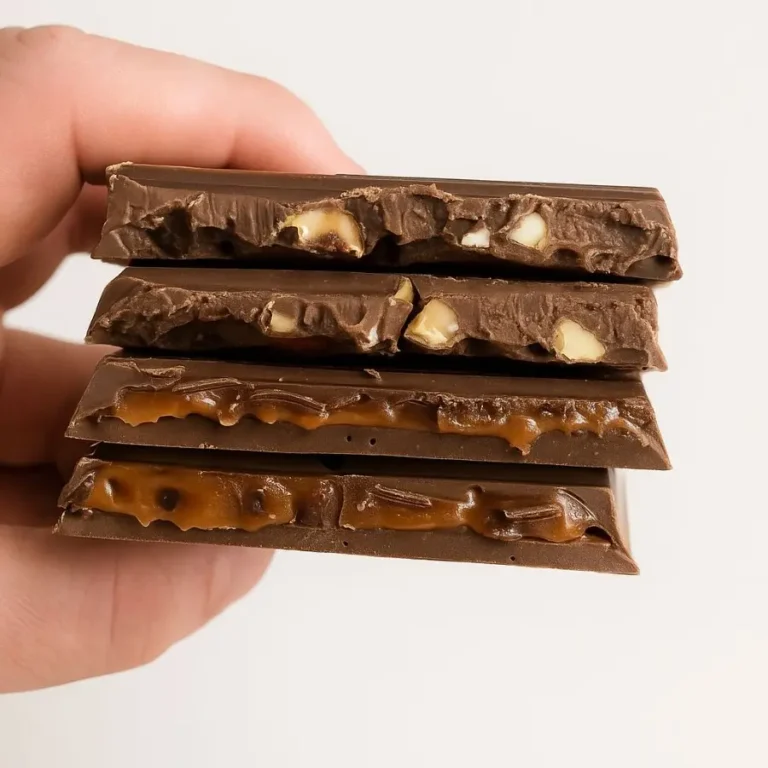 Barra caramelo de whisky com nibs de cacau.